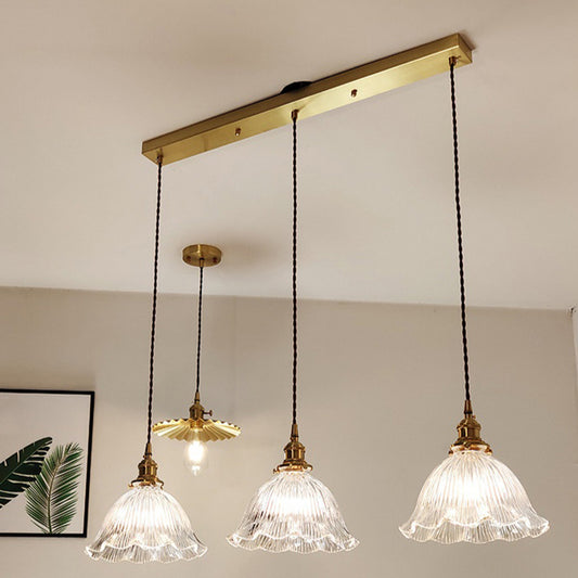 Floral Shade Clear Ribbed Glass Suspension Light Simplicity Living Room Pendant Light Fixture 3 Clear Clearhalo 'Ceiling Lights' 'Glass shade' 'Glass' 'Industrial Pendants' 'Industrial' 'Middle Century Pendants' 'Pendant Lights' 'Pendants' 'Tiffany' Lighting' 2216567