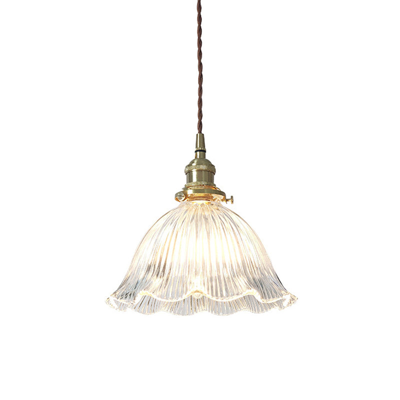 Floral Shade Clear Ribbed Glass Suspension Light Simplicity Living Room Pendant Light Fixture Clearhalo 'Ceiling Lights' 'Glass shade' 'Glass' 'Industrial Pendants' 'Industrial' 'Middle Century Pendants' 'Pendant Lights' 'Pendants' 'Tiffany' Lighting' 2216571