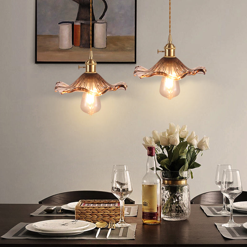 1��Bulb Hanging Light Retro Style Floral Textured Glass Pendant Light Fixture for Dining Room Coffee A Clearhalo 'Ceiling Lights' 'Glass shade' 'Glass' 'Industrial Pendants' 'Industrial' 'Middle Century Pendants' 'Pendant Lights' 'Pendants' 'Tiffany' Lighting' 2216596