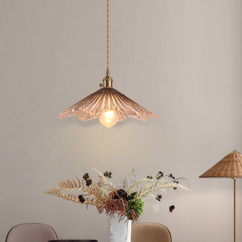 1��Bulb Hanging Light Retro Style Floral Textured Glass Pendant Light Fixture for Dining Room Coffee B Clearhalo 'Ceiling Lights' 'Glass shade' 'Glass' 'Industrial Pendants' 'Industrial' 'Middle Century Pendants' 'Pendant Lights' 'Pendants' 'Tiffany' Lighting' 2216597