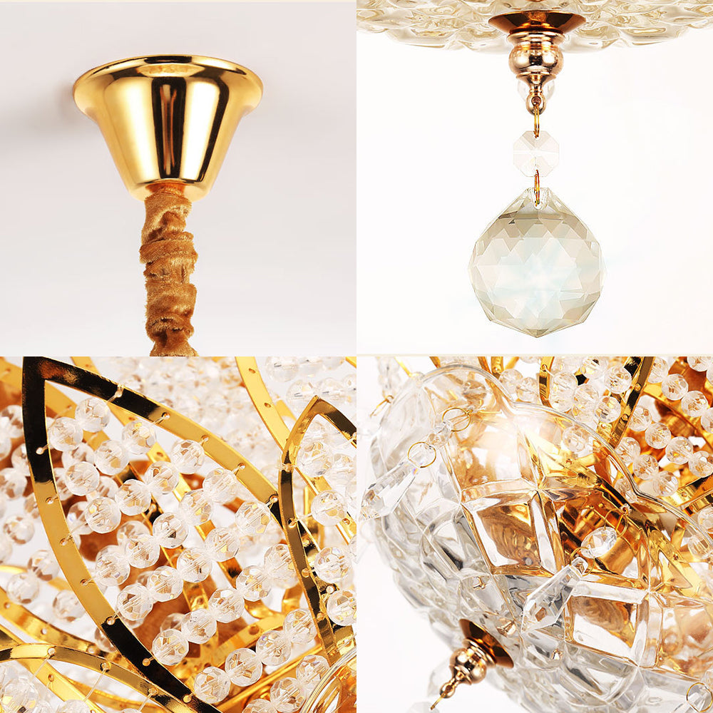 3 Lights Hallway Chandelier Light with Lotus Faceted Crystal Ball Shade Modern Gold Hanging Light Clearhalo 'Ceiling Lights' 'Chandeliers' 'Modern Chandeliers' 'Modern' Lighting' 221660