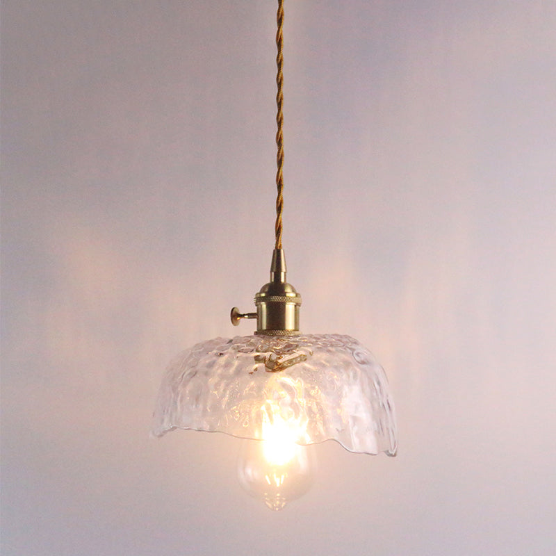 1��Bulb Hanging Light Retro Style Floral Textured Glass Pendant Light Fixture for Dining Room Clear C Clearhalo 'Ceiling Lights' 'Glass shade' 'Glass' 'Industrial Pendants' 'Industrial' 'Middle Century Pendants' 'Pendant Lights' 'Pendants' 'Tiffany' Lighting' 2216604