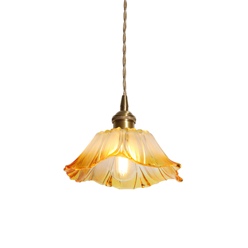 Yellow Glass Flower Ceiling Light Industrial Single Restaurant Hanging Pendant Light Clearhalo 'Ceiling Lights' 'Glass shade' 'Glass' 'Industrial Pendants' 'Industrial' 'Middle Century Pendants' 'Pendant Lights' 'Pendants' 'Tiffany' Lighting' 2216616