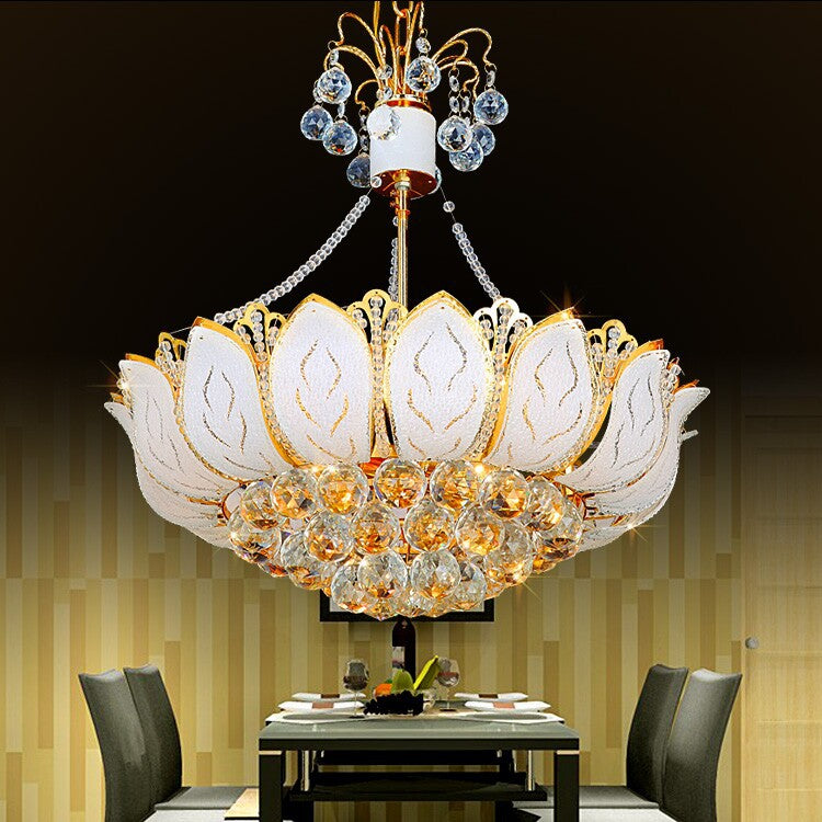 Lotus Hanging Light Fixture Contemporary Faceted Crystal Ball 3/Multi Lights Gold Chandelier Light, 16"/19.5"/23.5" Wide Gold 23.5" Clearhalo 'Ceiling Lights' 'Chandeliers' 'Modern Chandeliers' 'Modern' Lighting' 221662