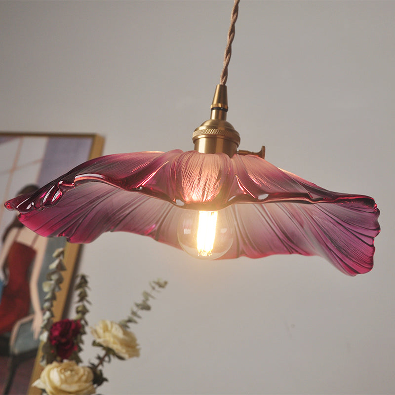 Vintage Floral Hanging Lamp Single-Bulb Ribbed Glass Lighting Pendant for Restaurant Clearhalo 'Ceiling Lights' 'Close To Ceiling Lights' 'Glass shade' 'Glass' 'Industrial Pendants' 'Industrial' 'Middle Century Pendants' 'Pendant Lights' 'Pendants' 'Tiffany' Lighting' 2216621