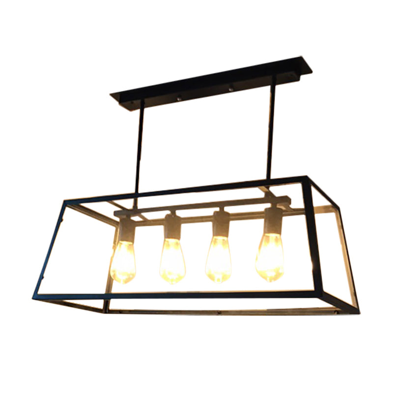 Trapezoid Clear Glass Pendant Light Antique 4 Heads Dining Room Hanging Island Light in Black Clearhalo 'Ceiling Lights' 'Island Lights' Lighting' 2216627