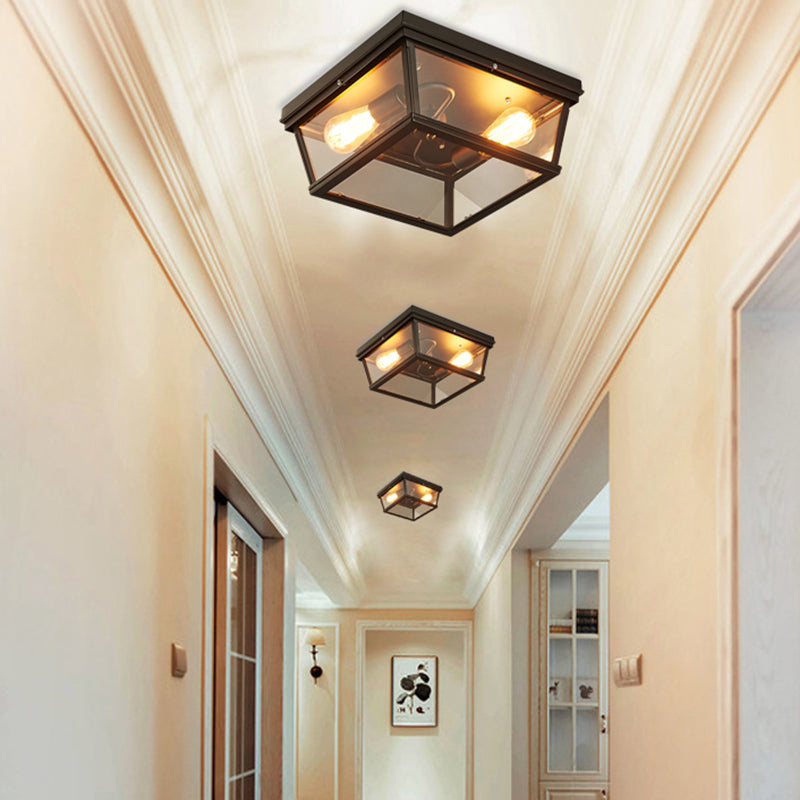 Metallic Geometrical Shaped Flush Mount Fixture Corridor Flushmount Ceiling Light in Black Clearhalo 'Ceiling Lights' 'Close To Ceiling Lights' 'Close to ceiling' 'Flush mount' 'Industrial Flush Mount' Lighting' 2216631