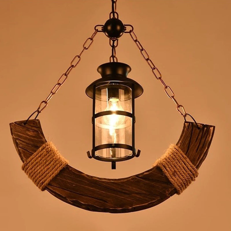 Clear Glass Cylindrical Ceiling Light Industrial 1��Head Restaurant Hanging Pendant Light in Distressed Wood Clearhalo 'Ceiling Lights' 'Industrial Pendants' 'Industrial' 'Middle Century Pendants' 'Pendant Lights' 'Pendants' 'Tiffany' Lighting' 2216669