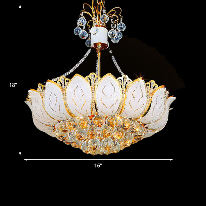 Lotus Hanging Light Fixture Contemporary Faceted Crystal Ball 3/Multi Lights Gold Chandelier Light, 16"/19.5"/23.5" Wide Clearhalo 'Ceiling Lights' 'Chandeliers' 'Modern Chandeliers' 'Modern' Lighting' 221667