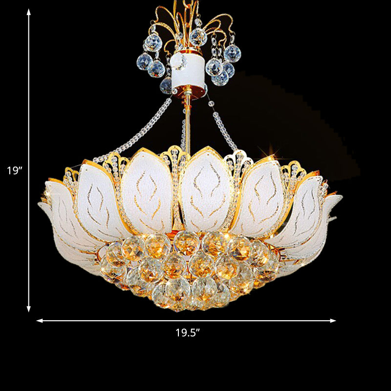 Lotus Hanging Light Fixture Contemporary Faceted Crystal Ball 3/Multi Lights Gold Chandelier Light, 16"/19.5"/23.5" Wide Clearhalo 'Ceiling Lights' 'Chandeliers' 'Modern Chandeliers' 'Modern' Lighting' 221668