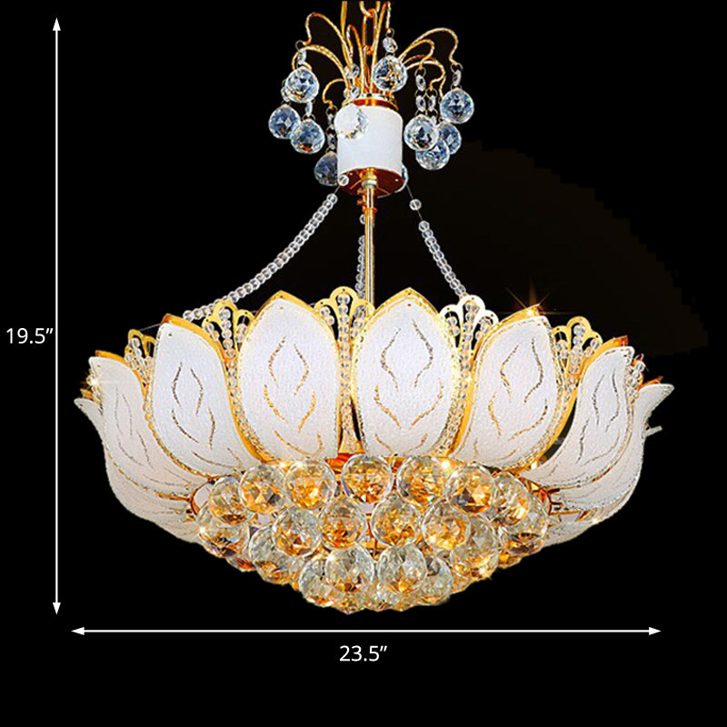 Lotus Hanging Light Fixture Contemporary Faceted Crystal Ball 3/Multi Lights Gold Chandelier Light, 16"/19.5"/23.5" Wide Clearhalo 'Ceiling Lights' 'Chandeliers' 'Modern Chandeliers' 'Modern' Lighting' 221669