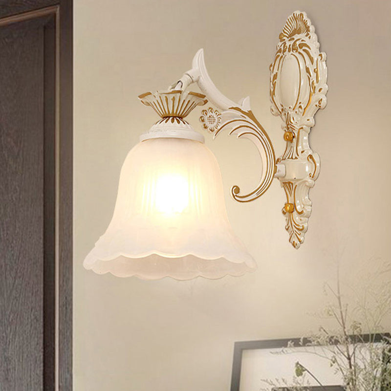 Single-Bulb Wall Light Classic Flower Shade Frosted Glass Wall Lighting Fixture in White White D Clearhalo 'Wall Lamps & Sconces' 'Wall Lights' Lighting' 2216711