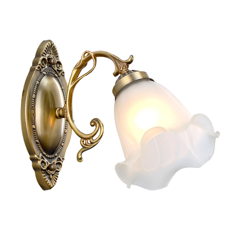 Single-Bulb Wall Light Classic Flower Shade Frosted Glass Wall Lighting Fixture in White Clearhalo 'Wall Lamps & Sconces' 'Wall Lights' Lighting' 2216713