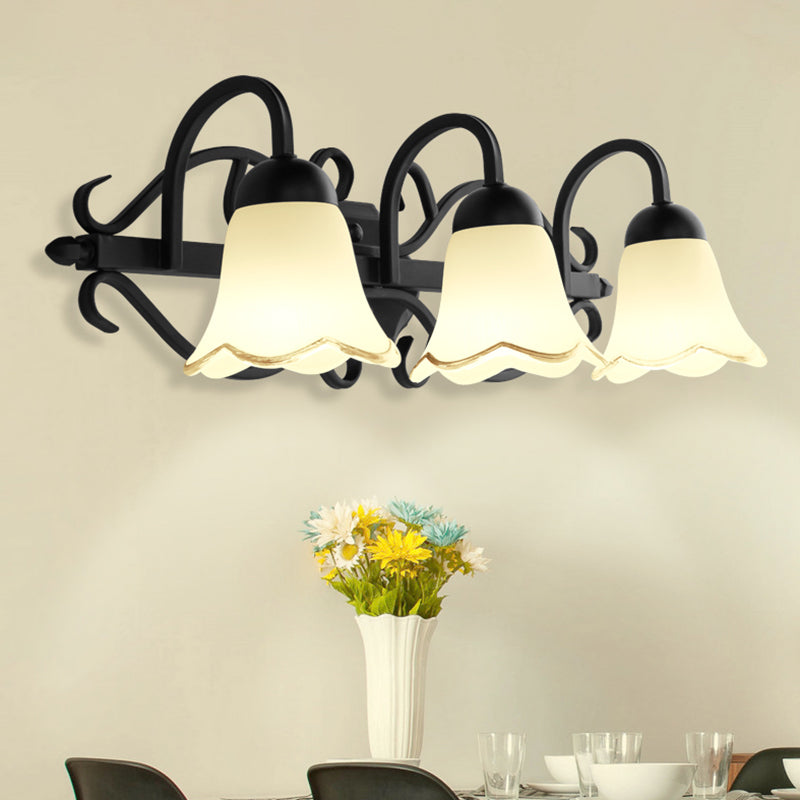 Simplicity Scalloped Bell Wall Mount Light Handblown Glass Vanity Light Fixture in Black Clearhalo 'Vanity Lights' 'Wall Lights' Lighting' 2216717