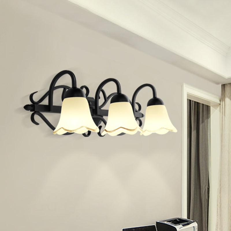 Simplicity Scalloped Bell Wall Mount Light Handblown Glass Vanity Light Fixture in Black 3.0 Black Clearhalo 'Vanity Lights' 'Wall Lights' Lighting' 2216718