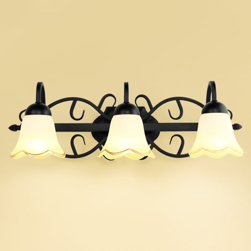 Simplicity Scalloped Bell Wall Mount Light Handblown Glass Vanity Light Fixture in Black Clearhalo 'Vanity Lights' 'Wall Lights' Lighting' 2216721