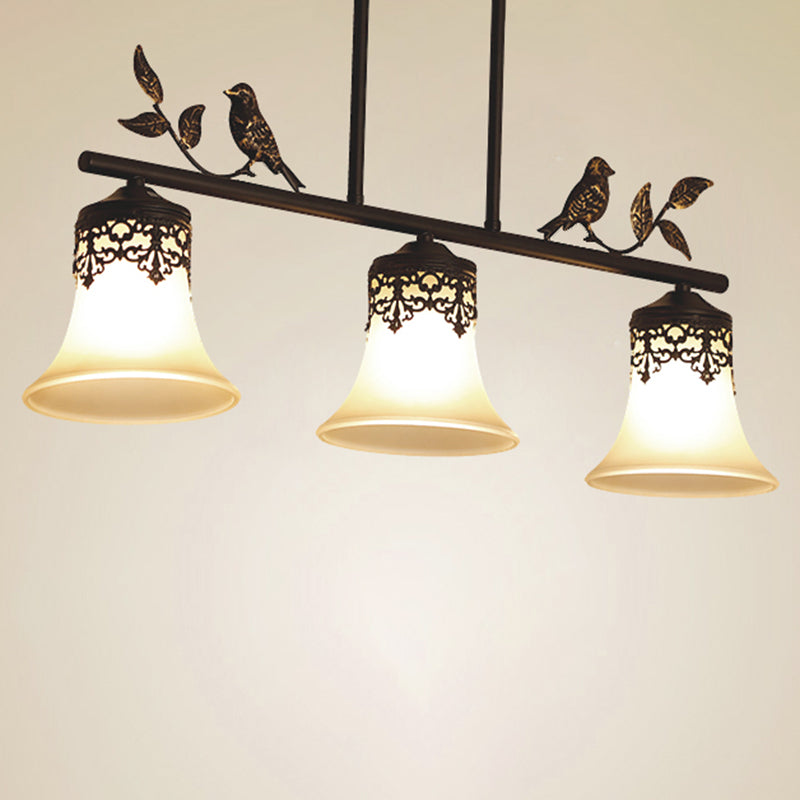 Handblown Glass Flared Shade Pendant Light Vintage Dining Room Hanging Island Light with Decorative Bird in Black Clearhalo 'Ceiling Lights' 'Island Lights' Lighting' 2216730