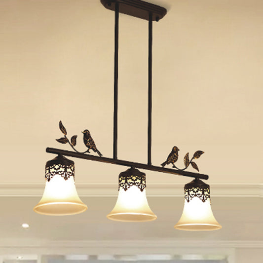 Handblown Glass Flared Shade Pendant Light Vintage Dining Room Hanging Island Light with Decorative Bird in Black 3 Black Clearhalo 'Ceiling Lights' 'Island Lights' Lighting' 2216731