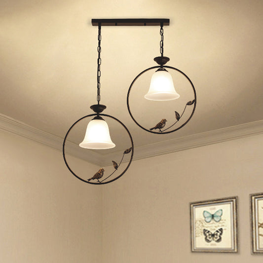 Handblown Glass Flared Shade Pendant Light Vintage Dining Room Hanging Island Light with Decorative Bird in Black 2 Black Clearhalo 'Ceiling Lights' 'Island Lights' Lighting' 2216732