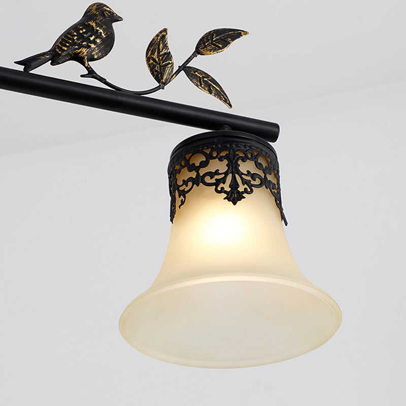Handblown Glass Flared Shade Pendant Light Vintage Dining Room Hanging Island Light with Decorative Bird in Black Clearhalo 'Ceiling Lights' 'Island Lights' Lighting' 2216733