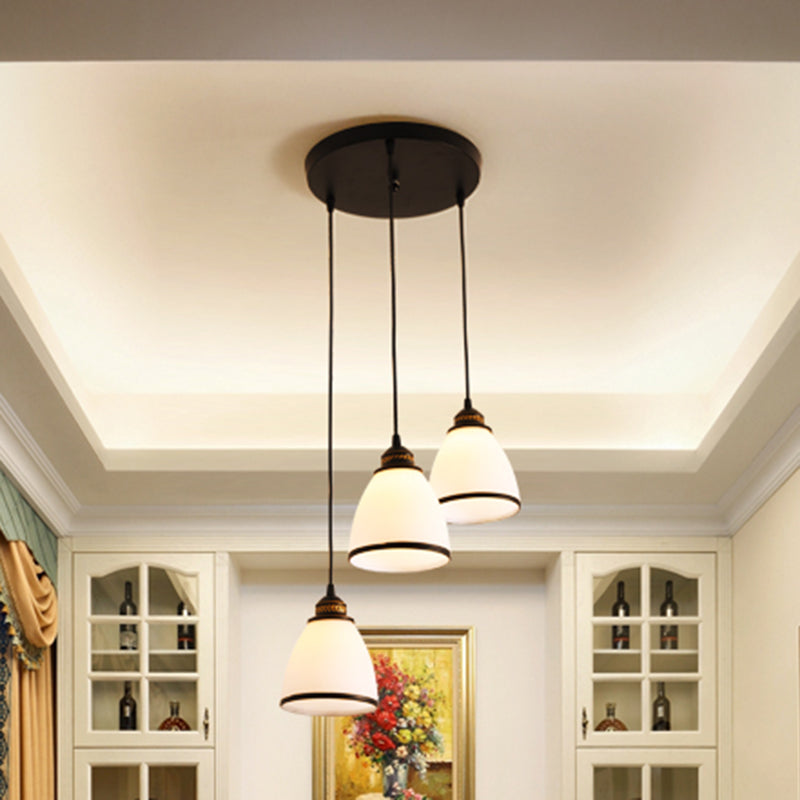 Tapered Dining Room Multi Ceiling Lamp Rustic Frosted Glass 3 Heads Black Suspension Light Fixture Black B Round Clearhalo 'Ceiling Lights' 'Close To Ceiling Lights' 'Glass shade' 'Glass' 'Pendant Lights' 'Pendants' Lighting' 2216741
