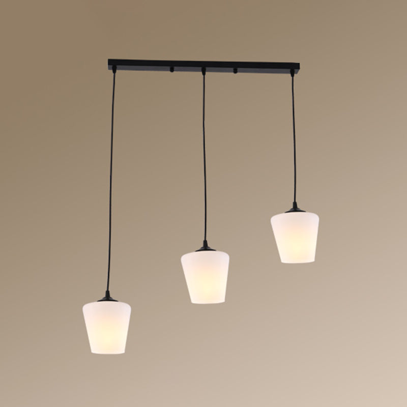 Tapered Dining Room Multi Ceiling Lamp Rustic Frosted Glass 3 Heads Black Suspension Light Fixture Black B Linear Clearhalo 'Ceiling Lights' 'Close To Ceiling Lights' 'Glass shade' 'Glass' 'Pendant Lights' 'Pendants' Lighting' 2216742