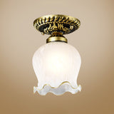 1��Bulb Flush Mount Light Retro Flower Shade White Frosted Glass Semi Flush Ceiling Light White D Clearhalo 'Ceiling Lights' 'Close To Ceiling Lights' 'Close to ceiling' 'Glass shade' 'Glass' 'Semi-flushmount' Lighting' 2216768