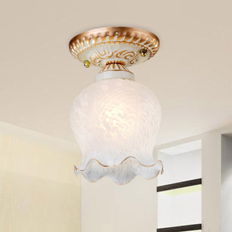 1��Bulb Flush Mount Light Retro Flower Shade White Frosted Glass Semi Flush Ceiling Light White C Clearhalo 'Ceiling Lights' 'Close To Ceiling Lights' 'Close to ceiling' 'Glass shade' 'Glass' 'Semi-flushmount' Lighting' 2216769