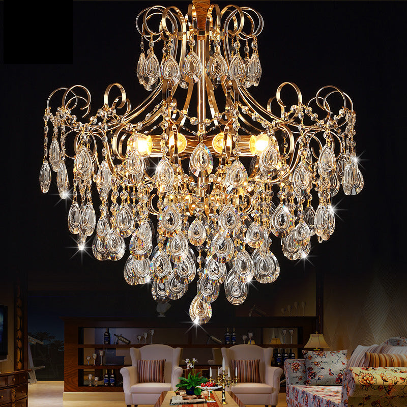 Flared Ceiling Light Fixture Postmodern Metal 5 Lights Gold Chandelier Light with Teardrop Crystal Accent Clearhalo 'Ceiling Lights' 'Chandeliers' Lighting' options 221677