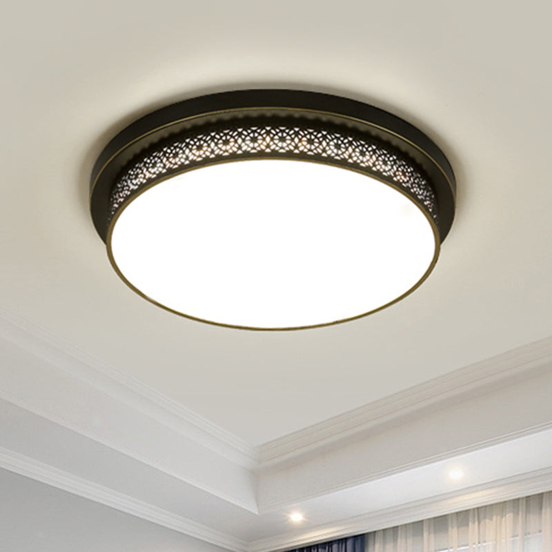 Black Round LED Flush Light Rustic Acrylic Living Room Flush Ceiling Light Fixture with Filigree Black A Clearhalo 'Ceiling Lights' 'Close To Ceiling Lights' 'Close to ceiling' 'Flush mount' Lighting' 2216772