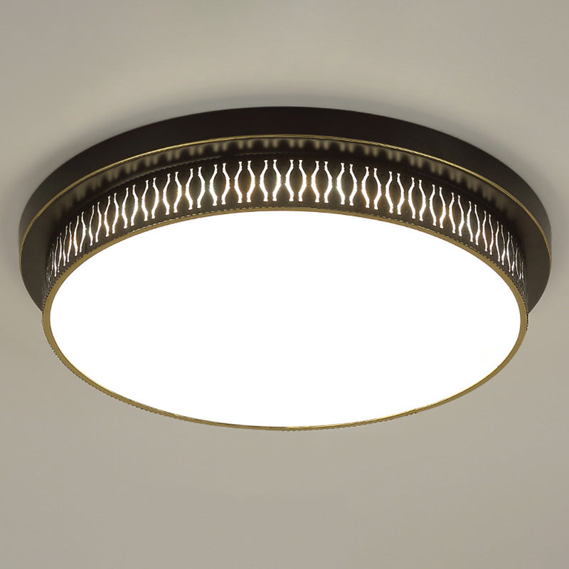 Black Round LED Flush Light Rustic Acrylic Living Room Flush Ceiling Light Fixture with Filigree Black C Clearhalo 'Ceiling Lights' 'Close To Ceiling Lights' 'Close to ceiling' 'Flush mount' Lighting' 2216773