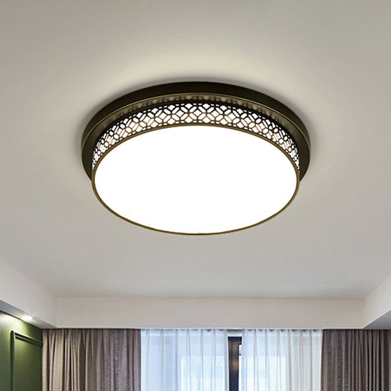 Black Round LED Flush Light Rustic Acrylic Living Room Flush Ceiling Light Fixture with Filigree Clearhalo 'Ceiling Lights' 'Close To Ceiling Lights' 'Close to ceiling' 'Flush mount' Lighting' 2216774