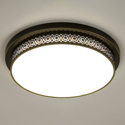 Black Round LED Flush Light Rustic Acrylic Living Room Flush Ceiling Light Fixture with Filigree Black B Clearhalo 'Ceiling Lights' 'Close To Ceiling Lights' 'Close to ceiling' 'Flush mount' Lighting' 2216776