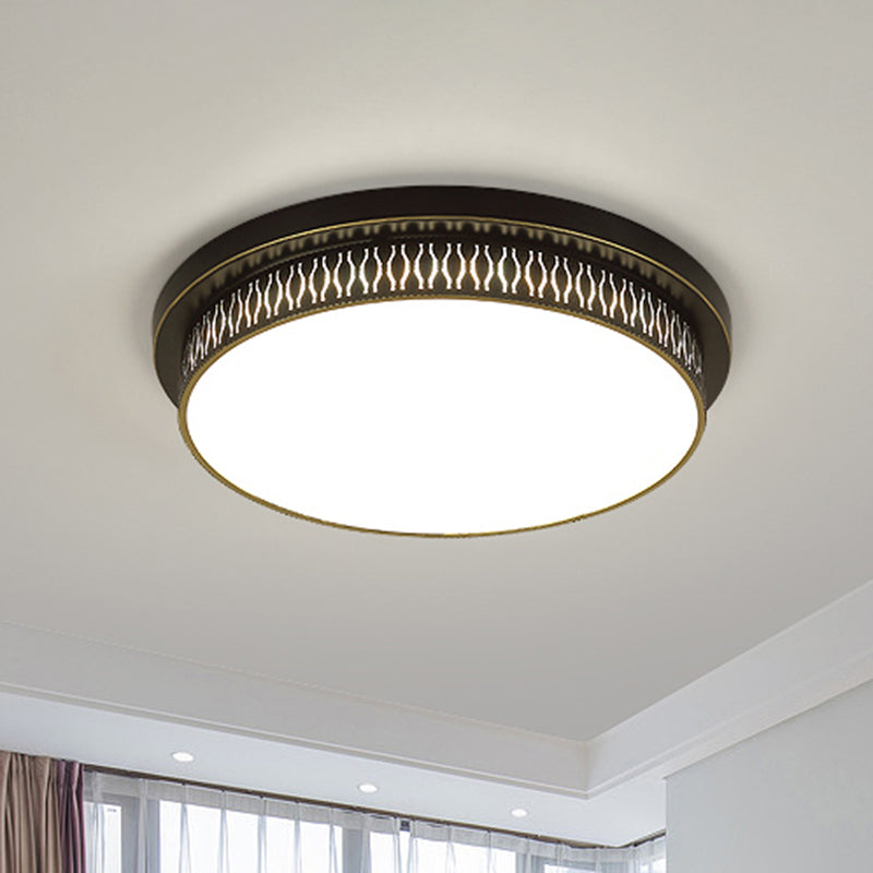 Black Round LED Flush Light Rustic Acrylic Living Room Flush Ceiling Light Fixture with Filigree Clearhalo 'Ceiling Lights' 'Close To Ceiling Lights' 'Close to ceiling' 'Flush mount' Lighting' 2216777