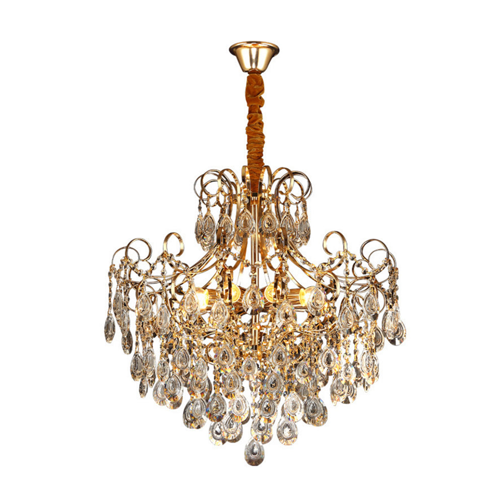 Flared Ceiling Light Fixture Postmodern Metal 5 Lights Gold Chandelier Light with Teardrop Crystal Accent Clearhalo 'Ceiling Lights' 'Chandeliers' Lighting' options 221679