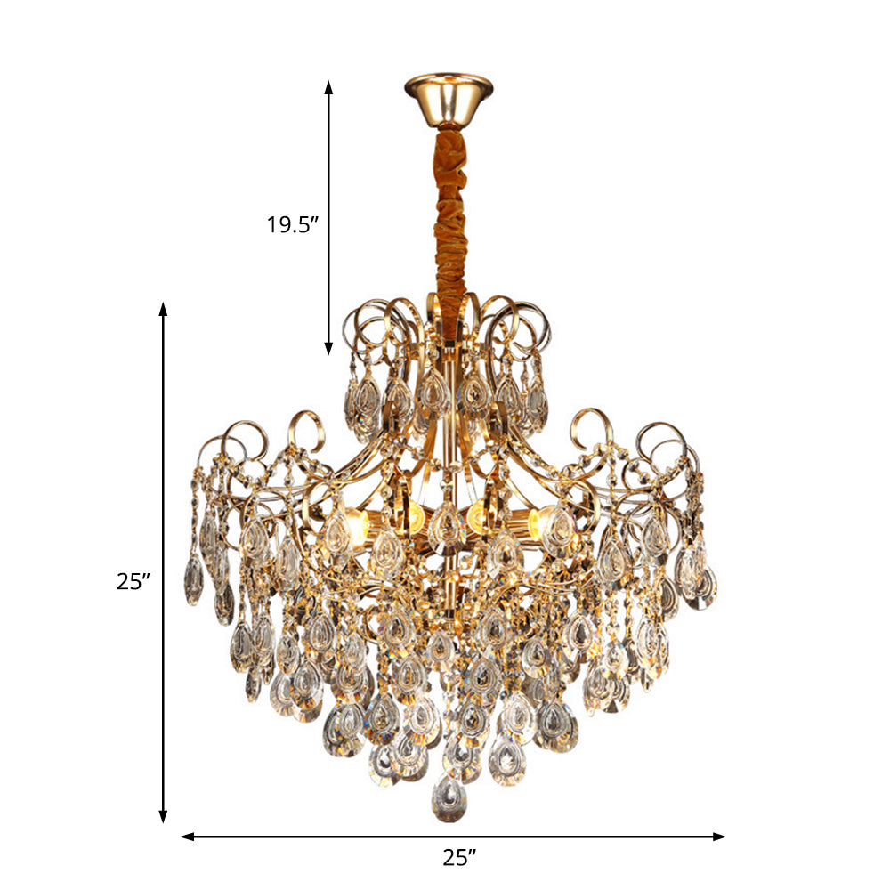 Flared Ceiling Light Fixture Postmodern Metal 5 Lights Gold Chandelier Light with Teardrop Crystal Accent Clearhalo 'Ceiling Lights' 'Chandeliers' Lighting' options 221680