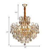 Flared Ceiling Light Fixture Postmodern Metal 5 Lights Gold Chandelier Light with Teardrop Crystal Accent Clearhalo 'Ceiling Lights' 'Chandeliers' Lighting' options 221680