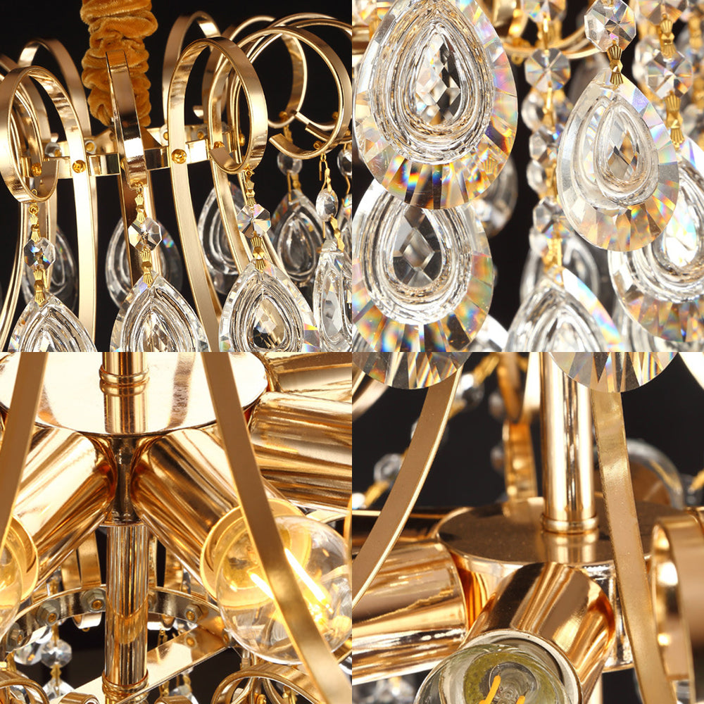 Flared Ceiling Light Fixture Postmodern Metal 5 Lights Gold Chandelier Light with Teardrop Crystal Accent Clearhalo 'Ceiling Lights' 'Chandeliers' Lighting' options 221681