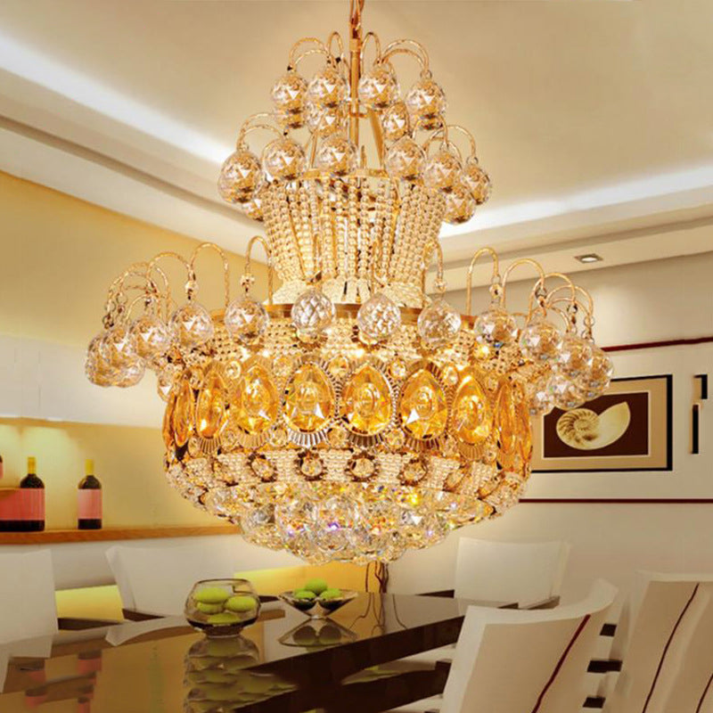 Contemporary Gourd Ceiling Light Crystal 6 Light Gold Hanging Light Fixture for Dining Room, 18"/23.5" Wide Gold 23.5" Clearhalo 'Ceiling Lights' 'Chandeliers' 'Modern Chandeliers' 'Modern' Lighting' 221682