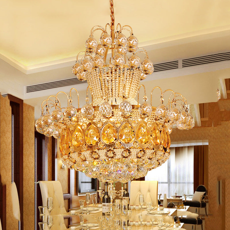 Contemporary Gourd Ceiling Light Crystal 6 Light Gold Hanging Light Fixture for Dining Room, 18"/23.5" Wide Clearhalo 'Ceiling Lights' 'Chandeliers' 'Modern Chandeliers' 'Modern' Lighting' 221683