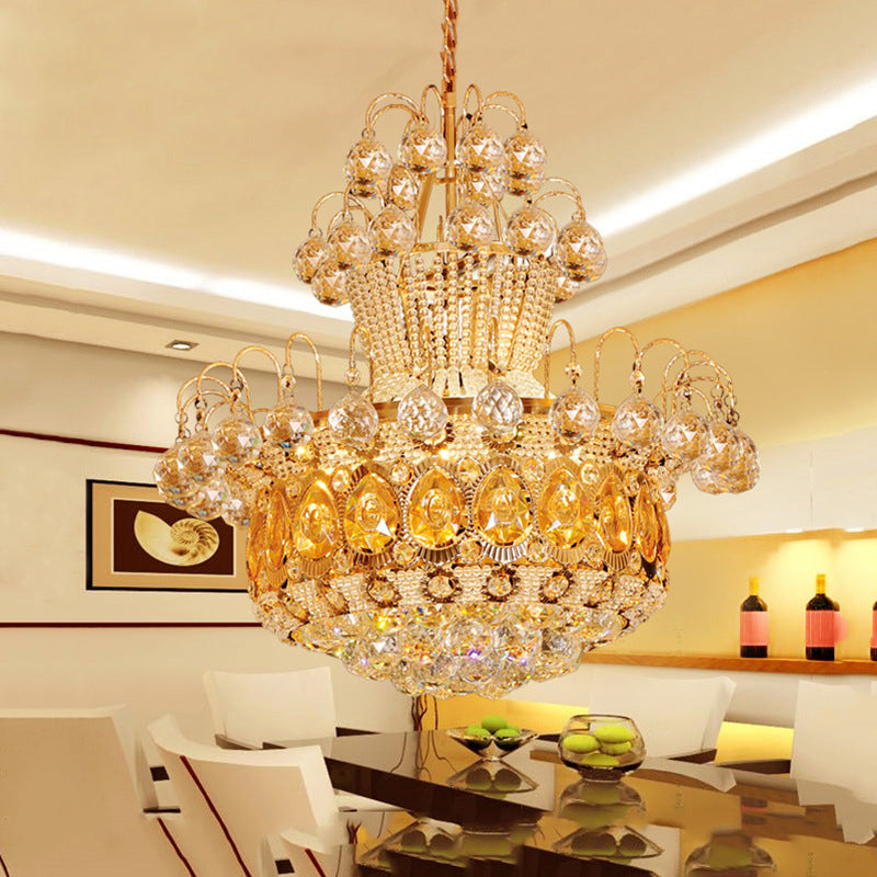 Contemporary Gourd Ceiling Light Crystal 6 Light Gold Hanging Light Fixture for Dining Room, 18"/23.5" Wide Gold 18" Clearhalo 'Ceiling Lights' 'Chandeliers' 'Modern Chandeliers' 'Modern' Lighting' 221684