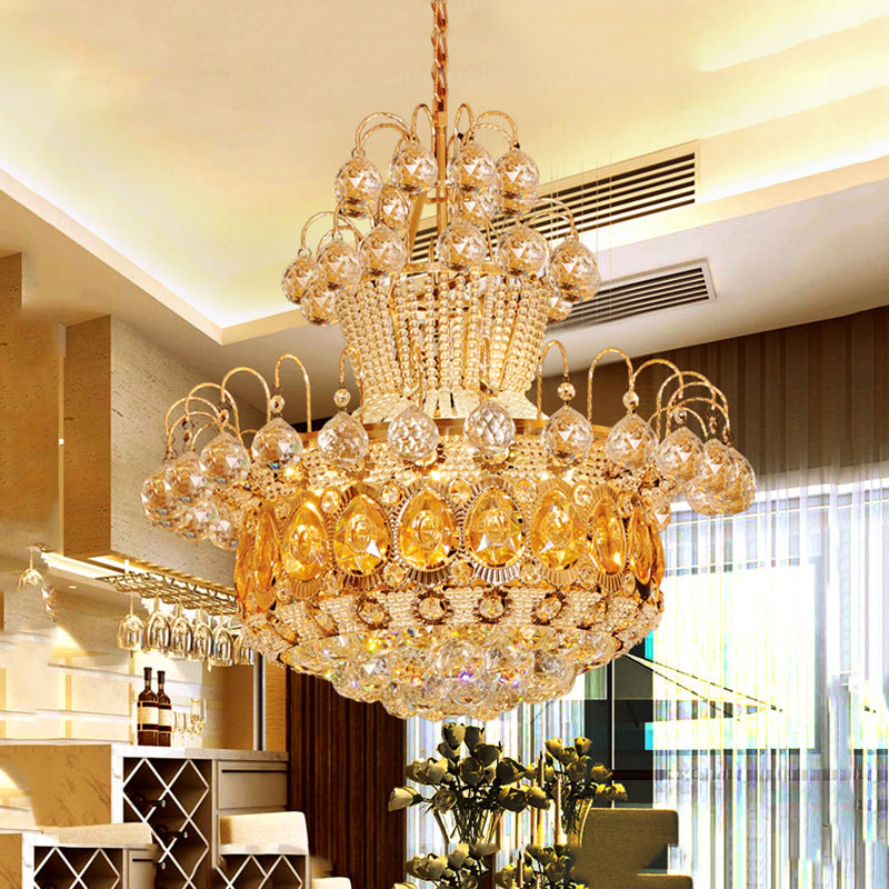 Contemporary Gourd Ceiling Light Crystal 6 Light Gold Hanging Light Fixture for Dining Room, 18"/23.5" Wide Clearhalo 'Ceiling Lights' 'Chandeliers' 'Modern Chandeliers' 'Modern' Lighting' 221685