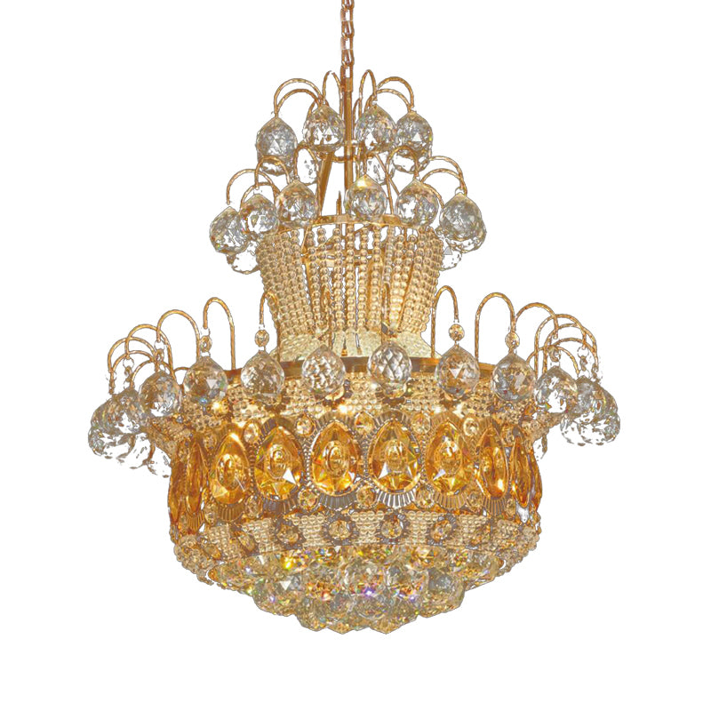 Contemporary Gourd Ceiling Light Crystal 6 Light Gold Hanging Light Fixture for Dining Room, 18"/23.5" Wide Clearhalo 'Ceiling Lights' 'Chandeliers' 'Modern Chandeliers' 'Modern' Lighting' 221686