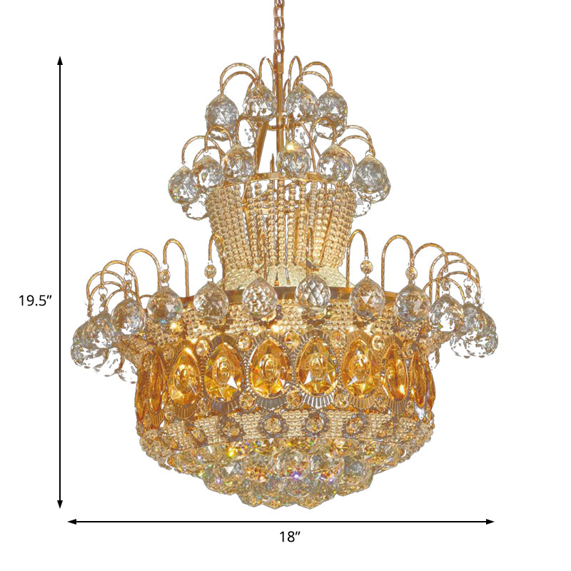 Contemporary Gourd Ceiling Light Crystal 6 Light Gold Hanging Light Fixture for Dining Room, 18"/23.5" Wide Clearhalo 'Ceiling Lights' 'Chandeliers' 'Modern Chandeliers' 'Modern' Lighting' 221687