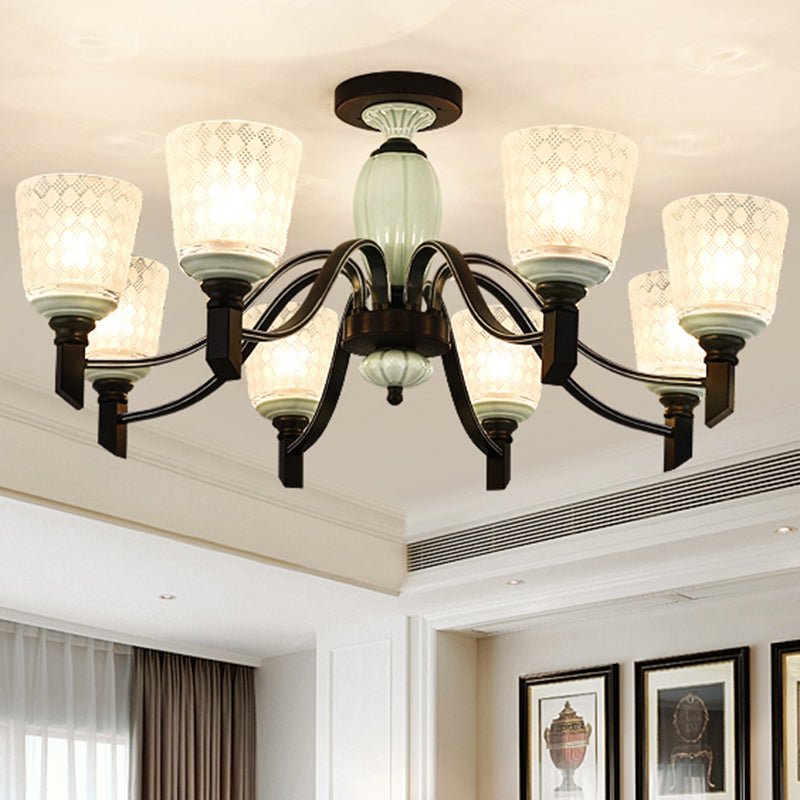 Tapered Living Room Semi Flush Traditional Rhombus Glass Light Green Ceiling Mount Chandelier Clearhalo 'Ceiling Lights' 'Close To Ceiling Lights' 'Close to ceiling' 'Glass shade' 'Glass' 'Semi-flushmount' Lighting' 2216889