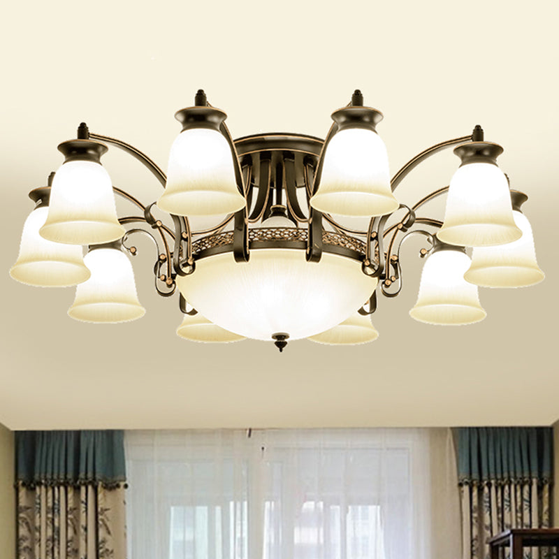 Frosted Glass Black Semi Flush Mount Flared Shade Vintage Close To Ceiling Chandelier 14 Black Clearhalo 'Ceiling Lights' 'Close To Ceiling Lights' 'Close to ceiling' 'Glass shade' 'Glass' 'Semi-flushmount' Lighting' 2216892