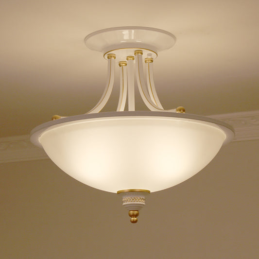 3 Heads Ceiling Lighting Traditional Bowl Frosted Glass Chandelier Light Fixture for Dining Room Clearhalo 'Ceiling Lights' 'Chandeliers' Lighting' options 2216938