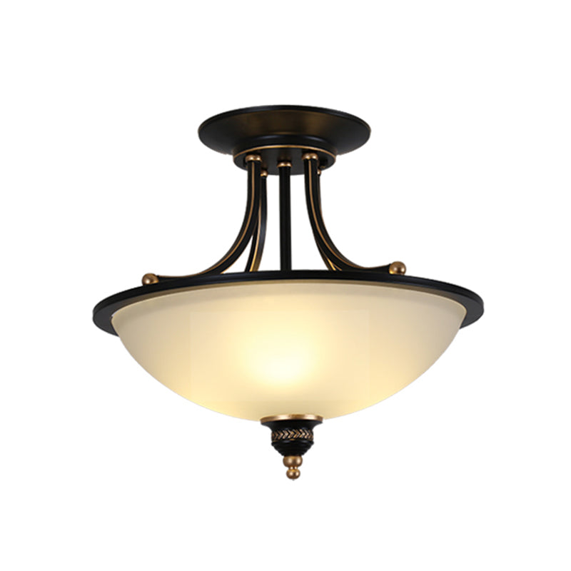 3 Heads Ceiling Lighting Traditional Bowl Frosted Glass Chandelier Light Fixture for Dining Room Clearhalo 'Ceiling Lights' 'Chandeliers' Lighting' options 2216940