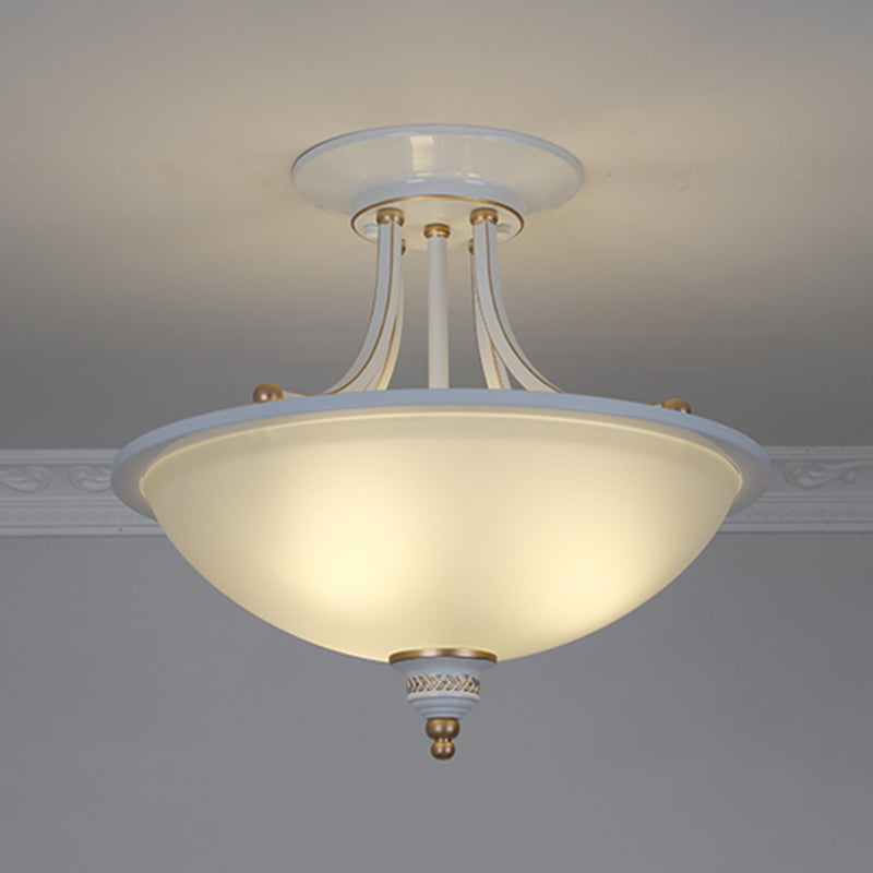 3 Heads Ceiling Lighting Traditional Bowl Frosted Glass Chandelier Light Fixture for Dining Room Clearhalo 'Ceiling Lights' 'Chandeliers' Lighting' options 2216942