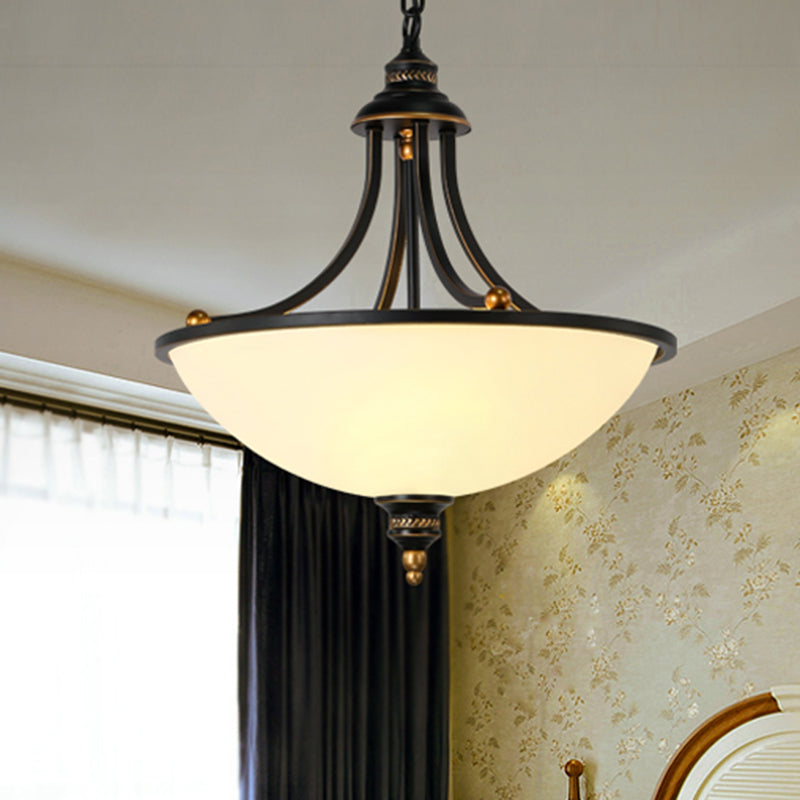 Cream Glass Black Chandelier Light Bowl Shade 3 Heads Classic Pendant Light Fixture Clearhalo 'Ceiling Lights' 'Chandeliers' Lighting' options 2216951